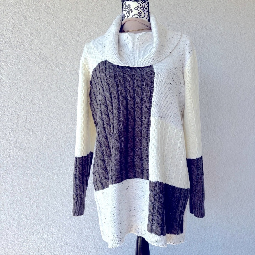 Calvin Klein Cozy Cable Knit Color Block Sweater XL